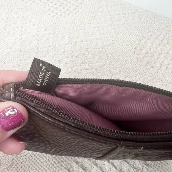 Y2K Coach Small Pebble Leather Wristlet F42389 Silver Mahogany Brown Clip Pouch - Picture 9 of 10